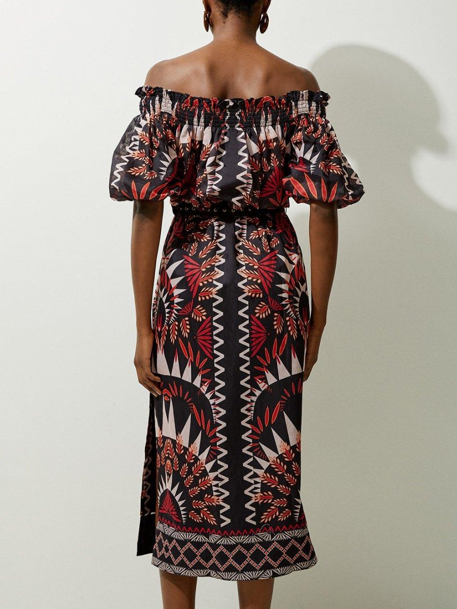 Mirrored Batik Belted Midi Dress