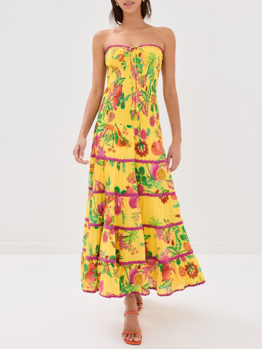 Delicate Fruit Garden Yellow Maxi Dress