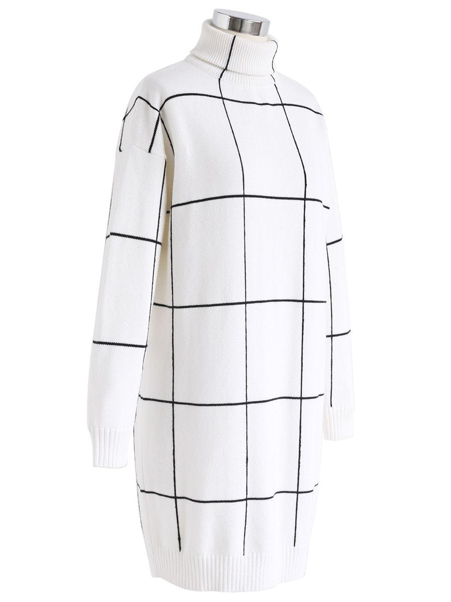 Warm Welcome Grid Turtleneck Sweater Dress