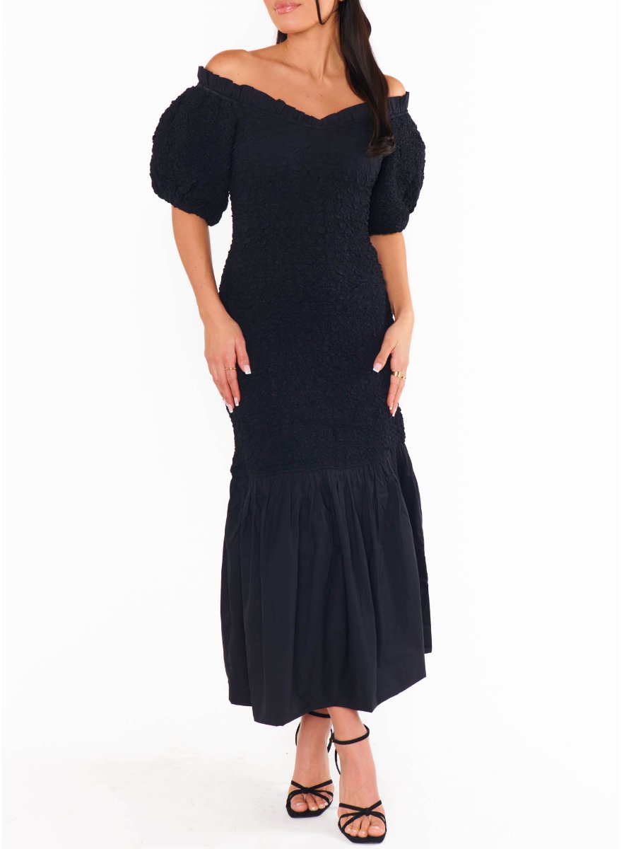 Black Stretchy Fabric Midi Dress