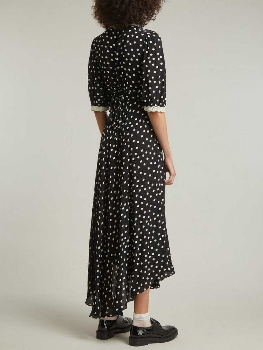 Bohemia Navy Spot Crepe Midi Dress