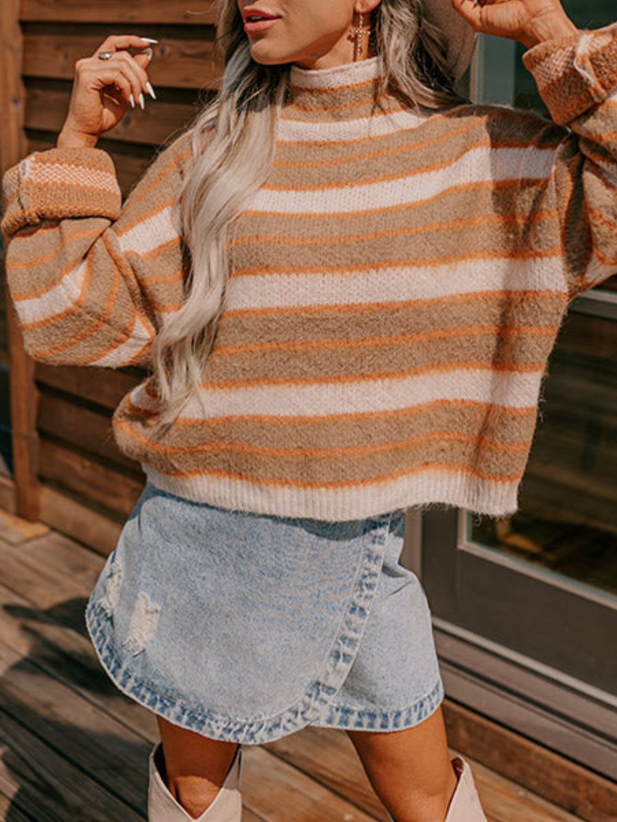 Bonfire Feels Stripe Knit Mocha Sweater