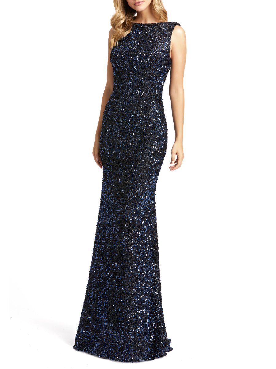 Sequin Drape Back Trumpet Gown