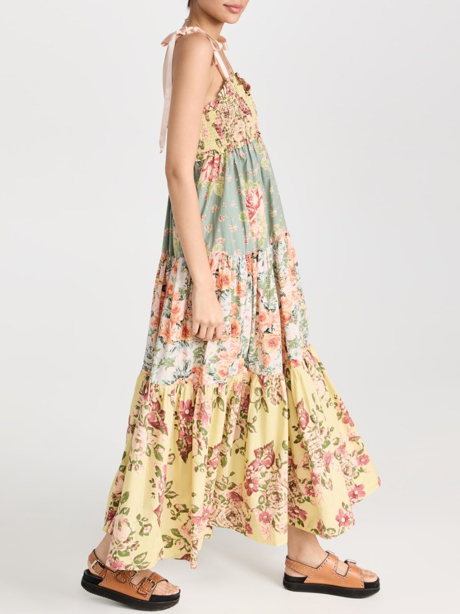 Floral Smocked Shirred Maxi Dress