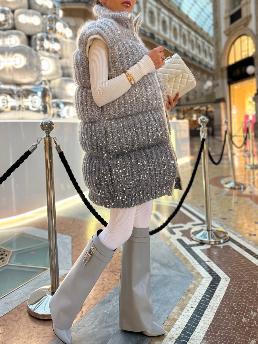 Knit Sequin Long Vest