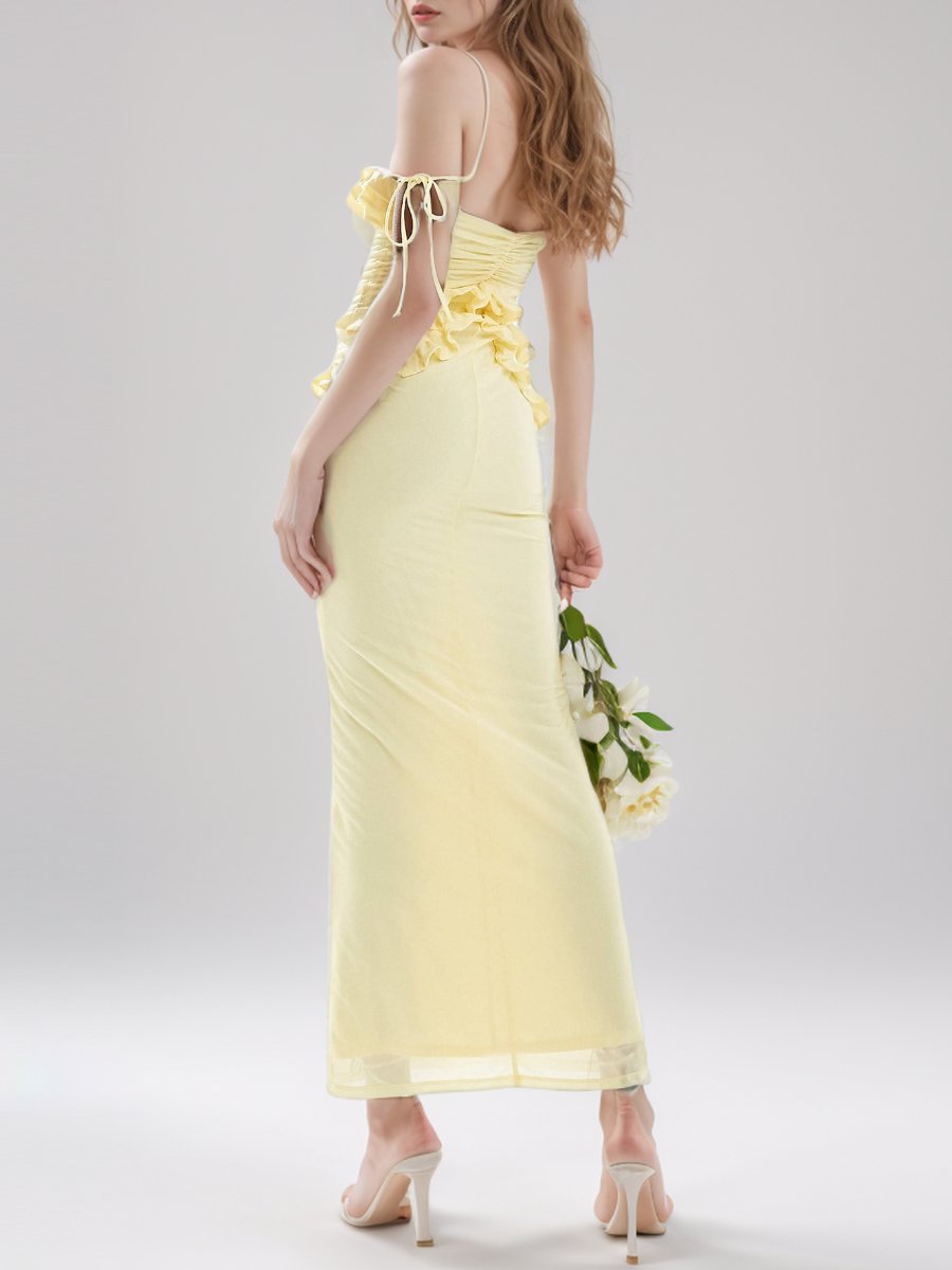 Ruffle Yellow Sleeveless Maxi Dress