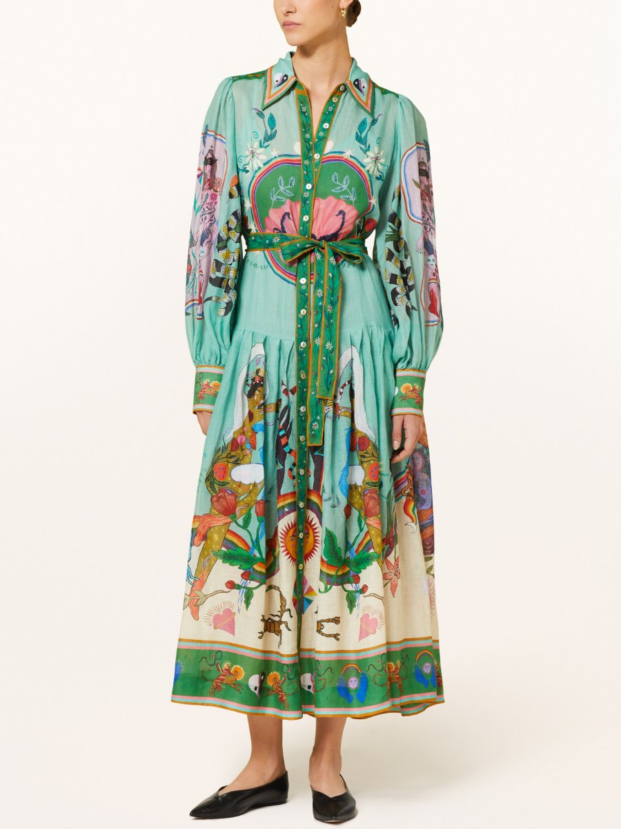 Evergreen Graphic Printed Belted Midi Dress