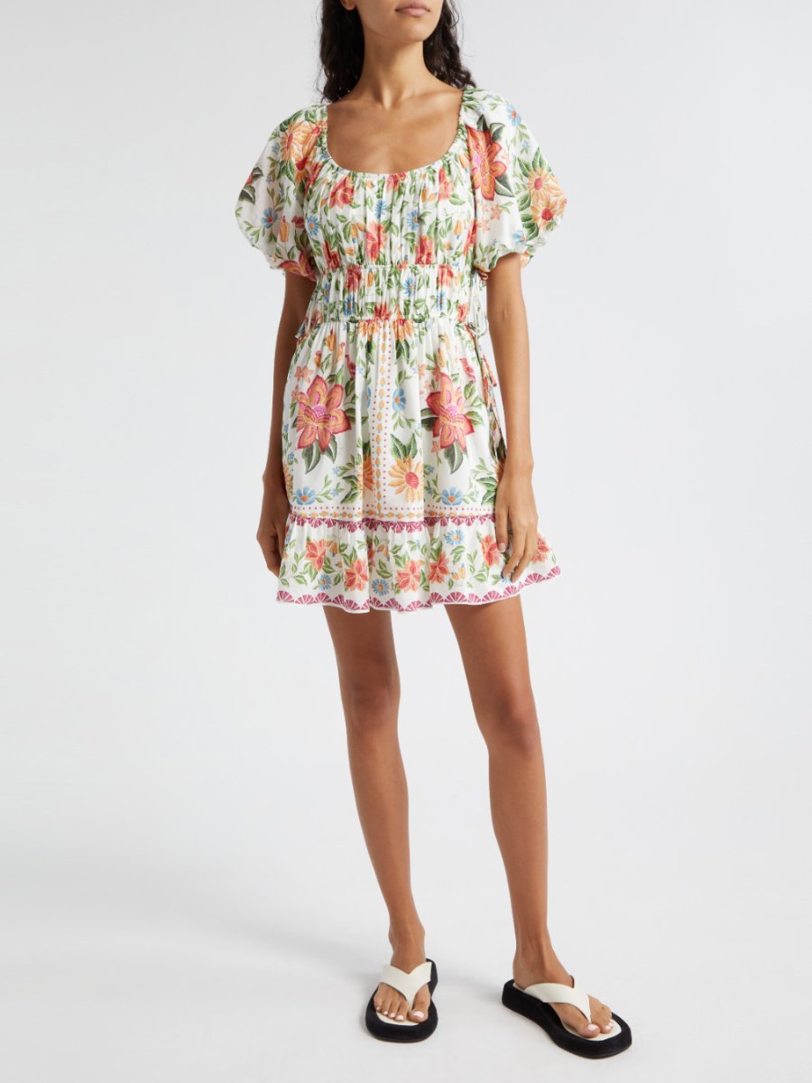 Garden Off White Short Sleeve Mini Dress