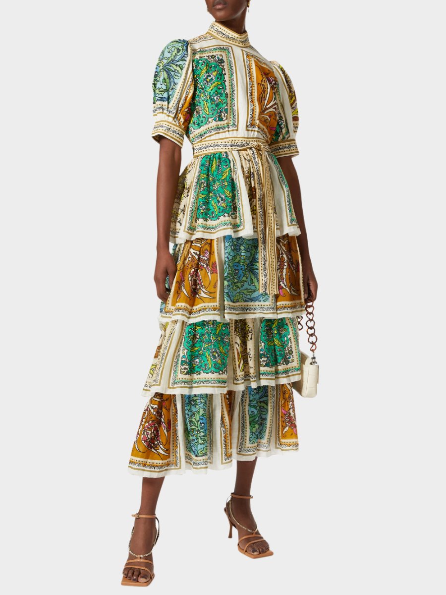 Multicolor Bohemian Tiered Midi Dress