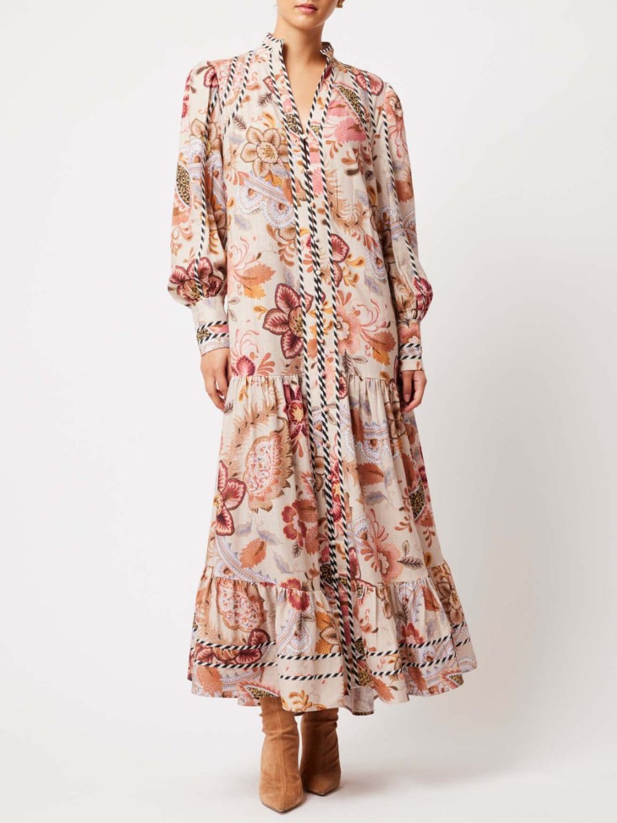 Aries Floral Linen Viscose Maxi Dress