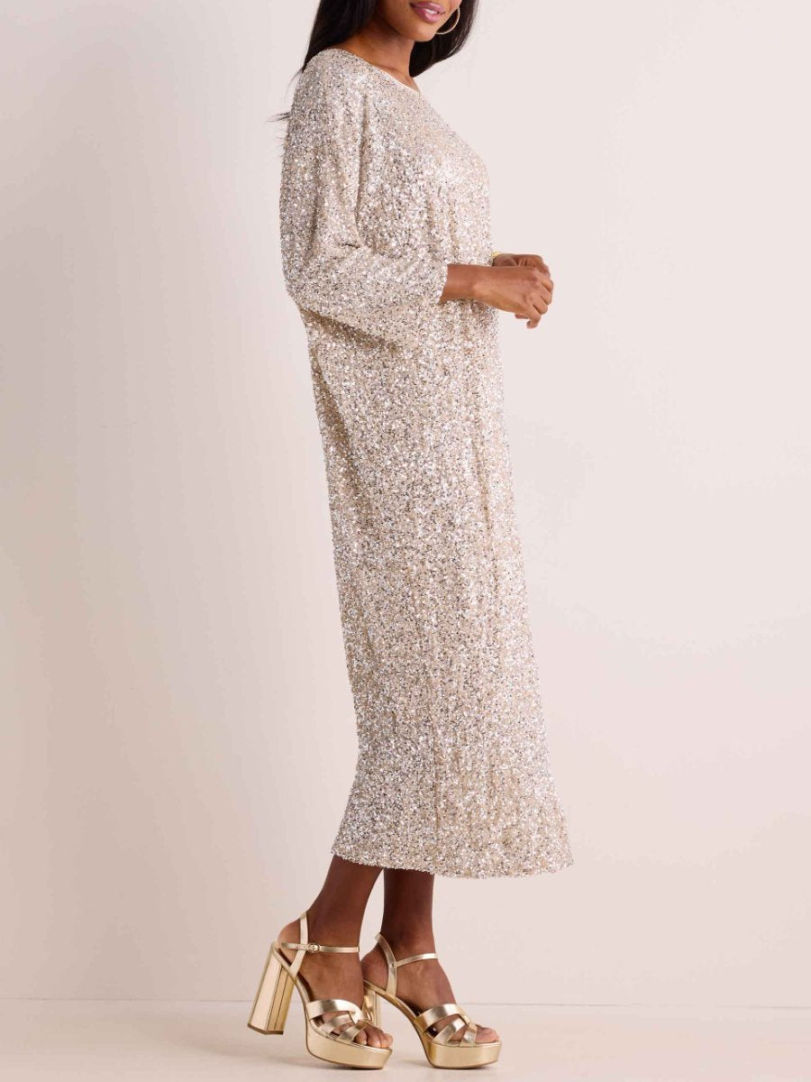 Long Sleeve Sequin Midi Dress