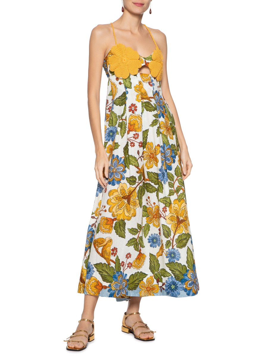 Natural Floral Sleeveless Cami Midi Dress