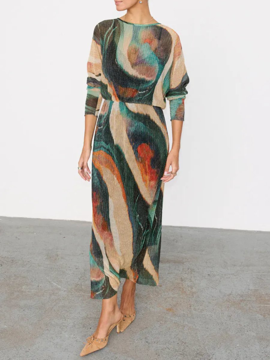 Green Swirls Printed Midi Dress