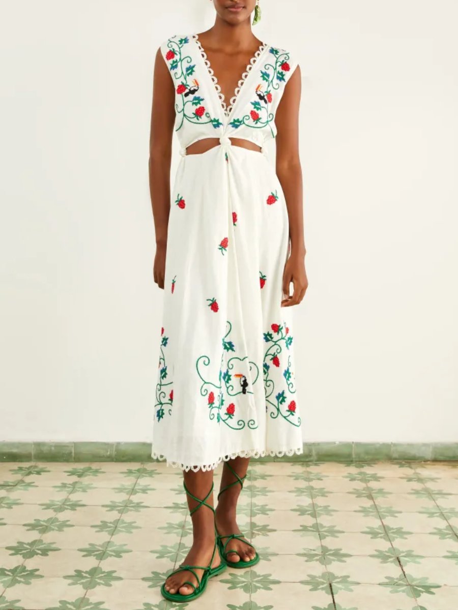 Cross Stitch Toucan Embroidered Midi Dress