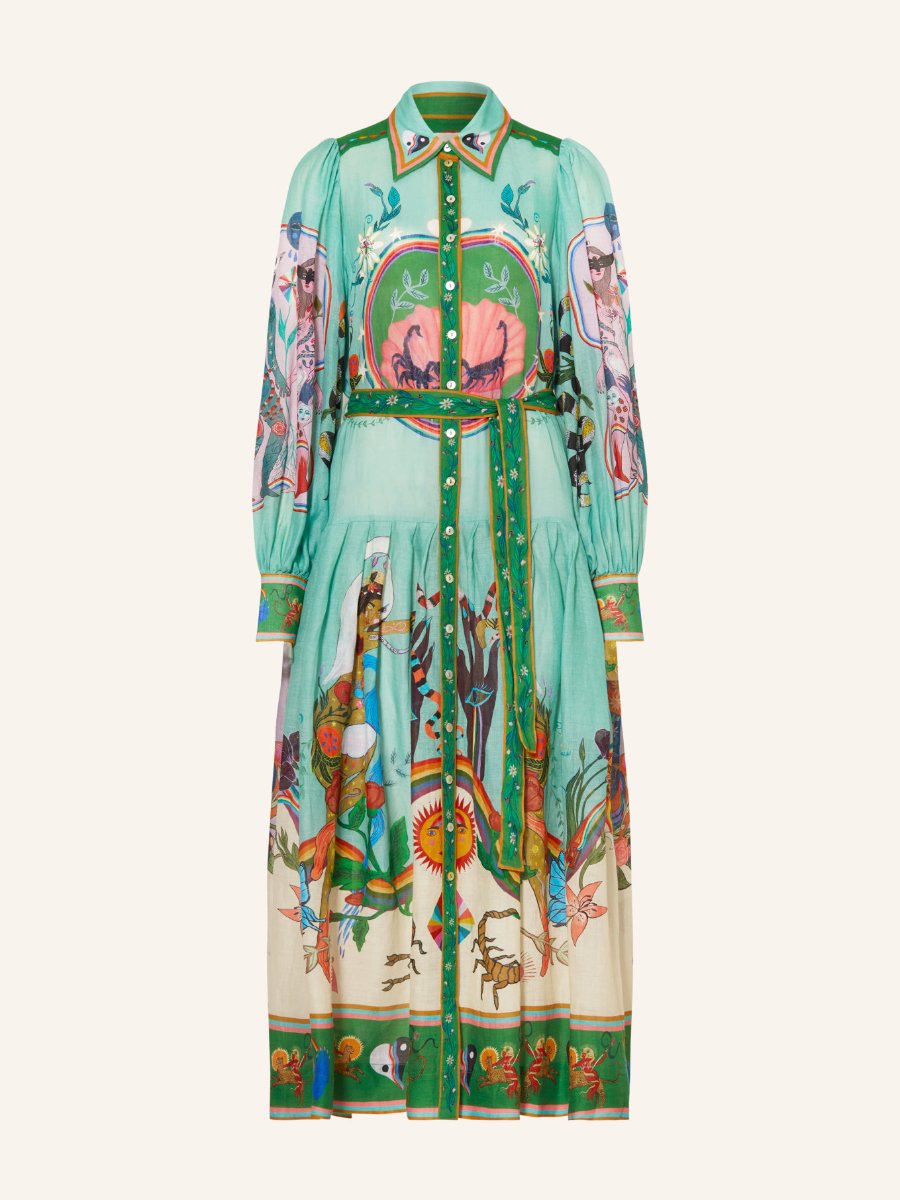 Evergreen Graphic Printed Belted Midi Dress