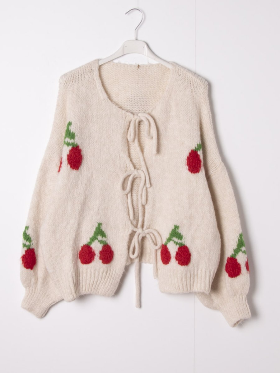 Cherry Knit Beige Cardigan