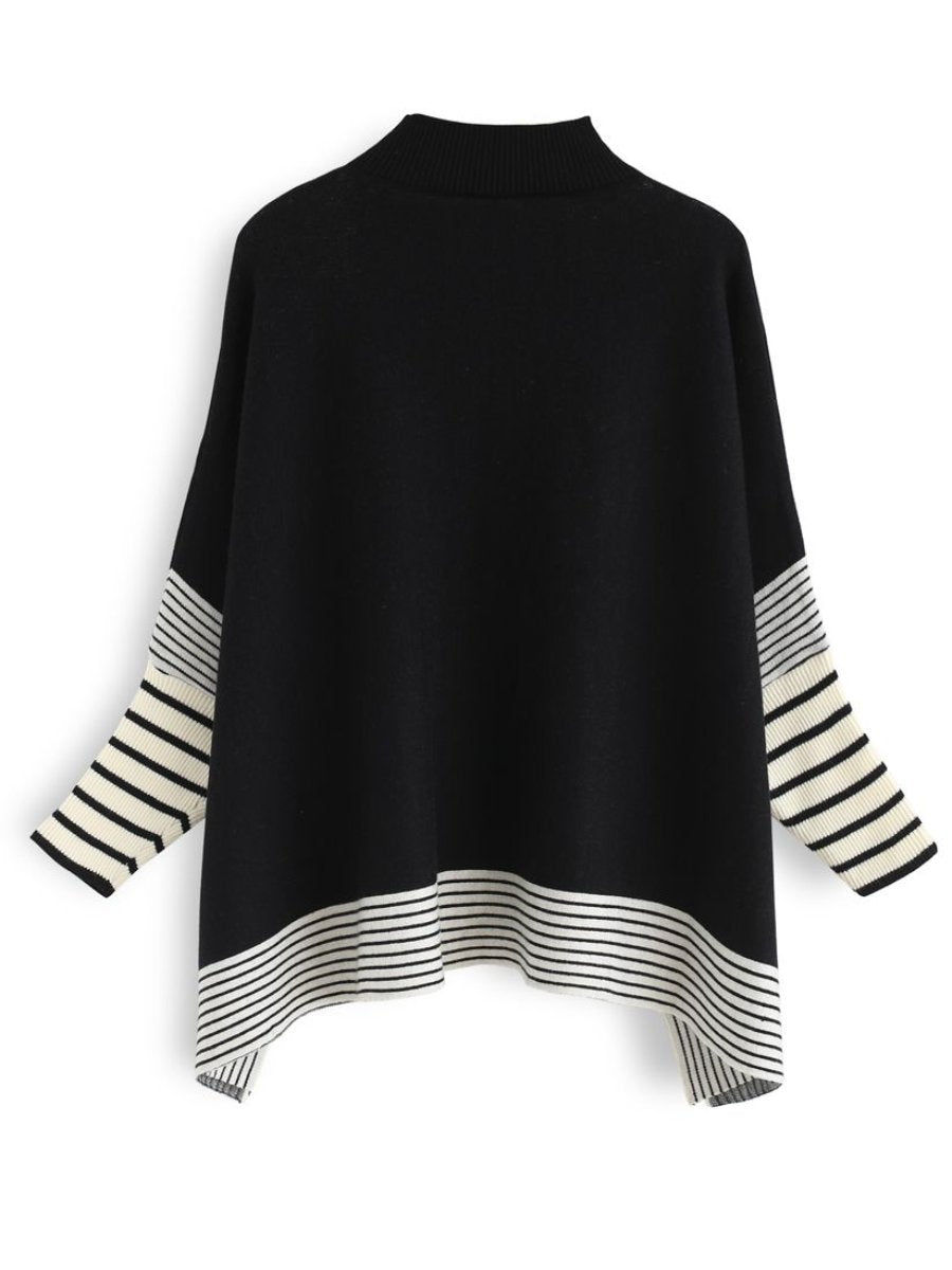 Lie In Black Fields Striped Oversize Knit Cape Sweater