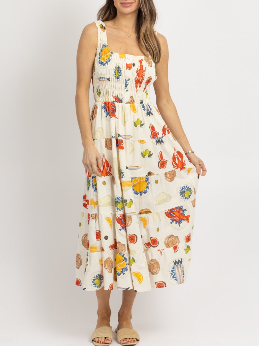 Food Print Cream Maxi Dress