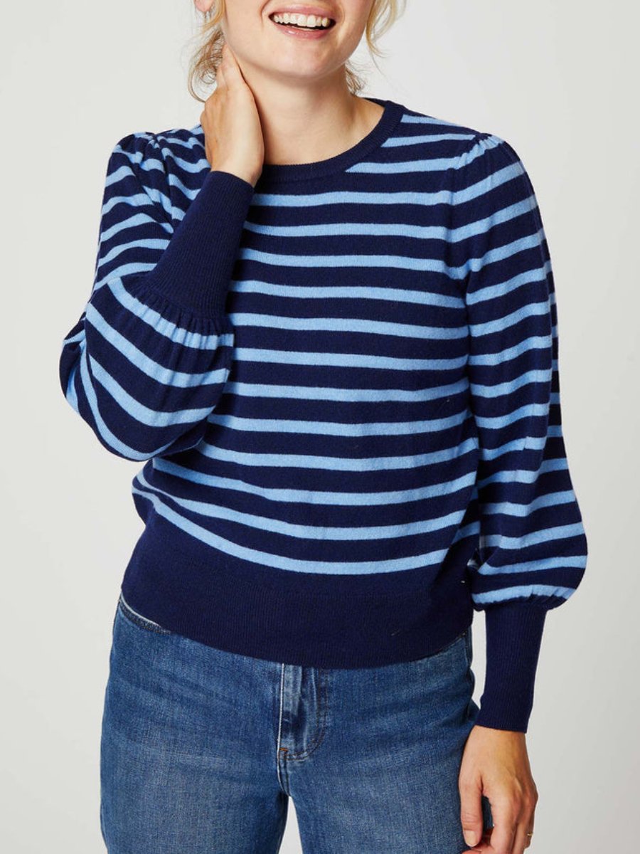 Navy Stripe Crew Neck Sweater