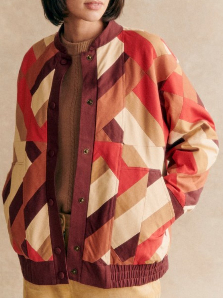 Patchwork Red Brown Jacket