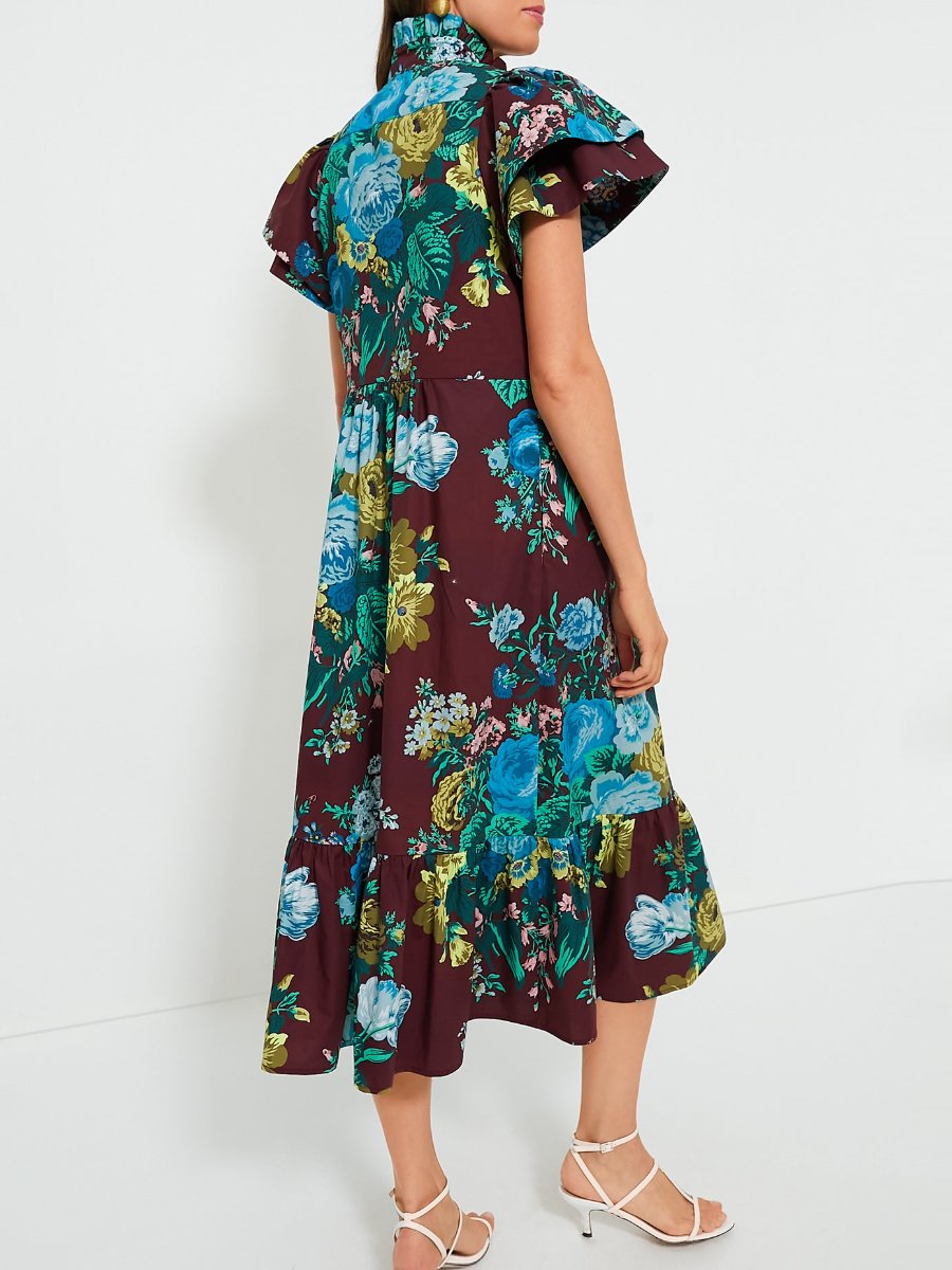 Oxblood Verdant Floral Midi Dress