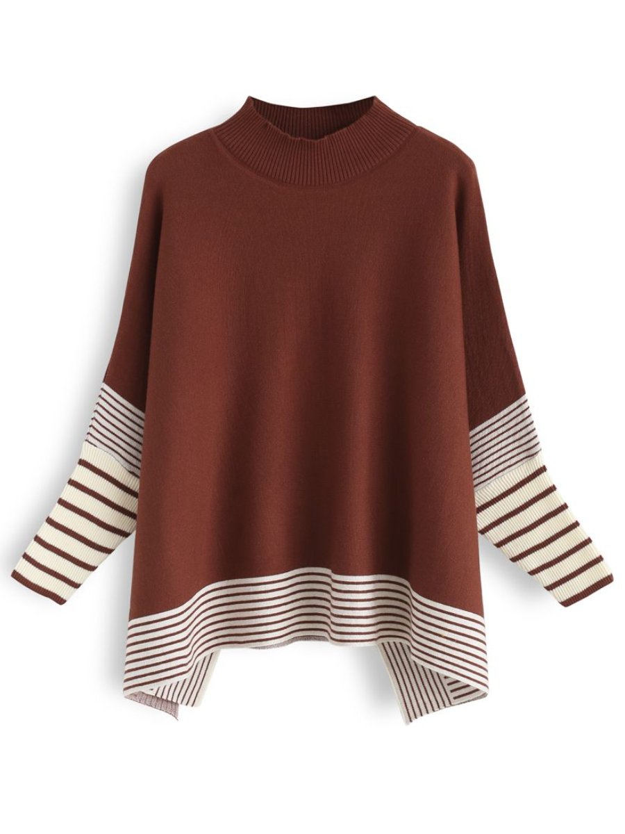 Lie In Caramel Fields Striped Oversize Knit Cape Sweater