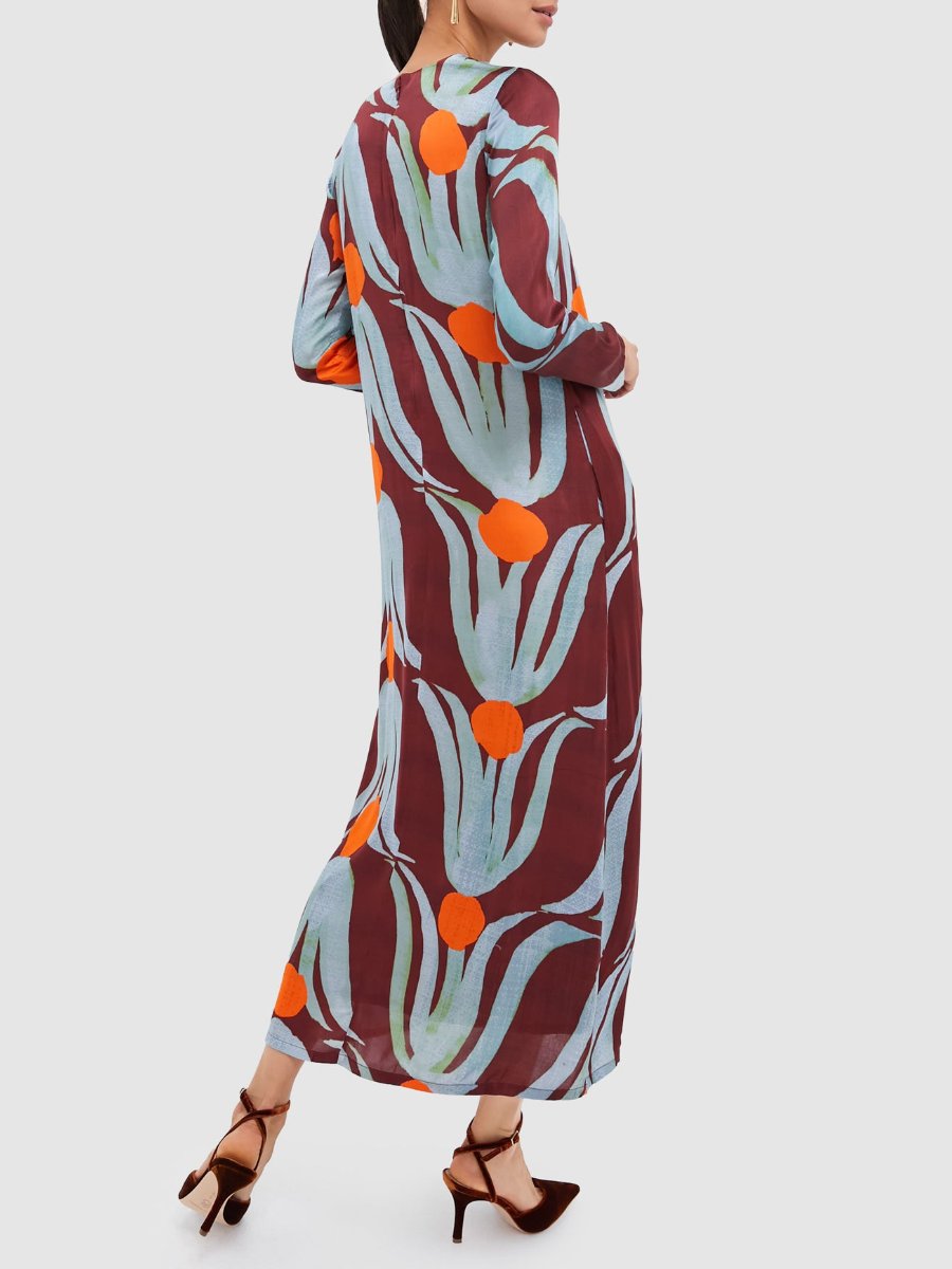 Tulip Orange Long Sleeve Shift Maxi Dress