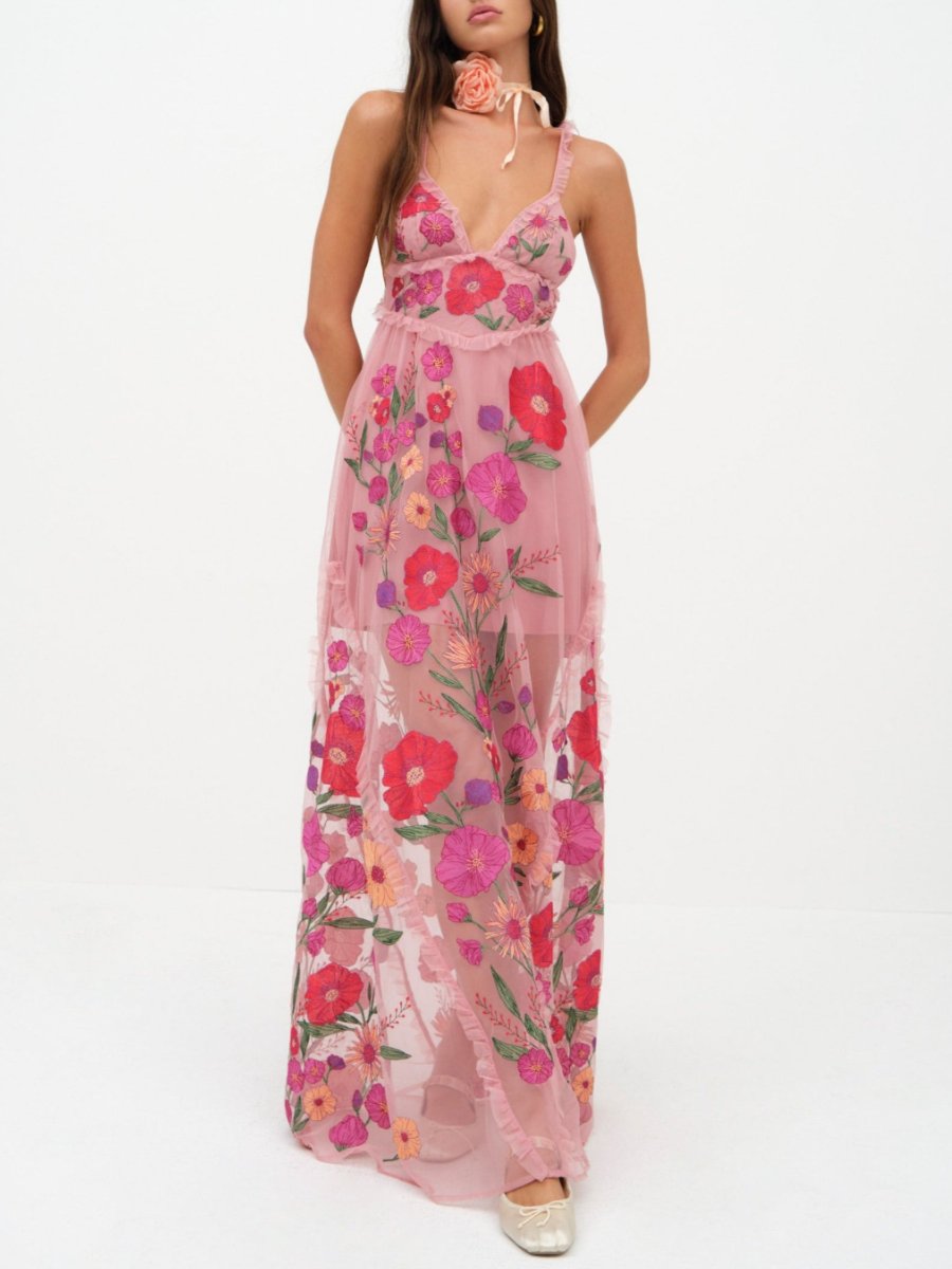 Lace Embroidered Floral Maxi Dress