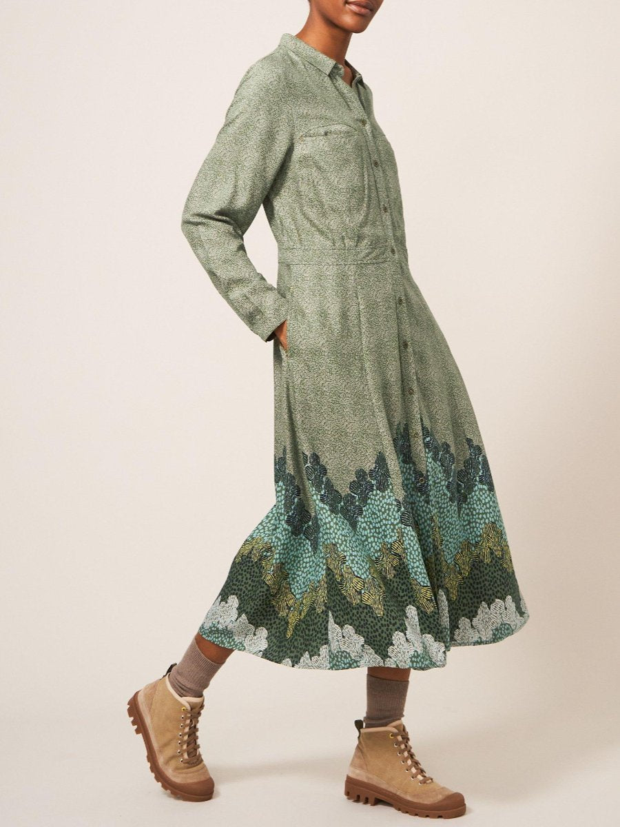 Green Multi Midi Shirt Dress