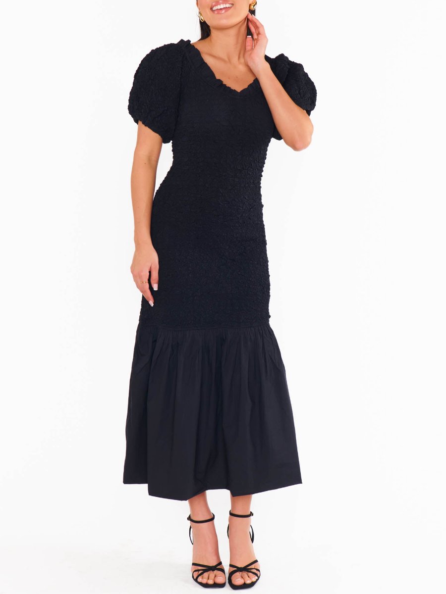 Black Stretchy Fabric Midi Dress