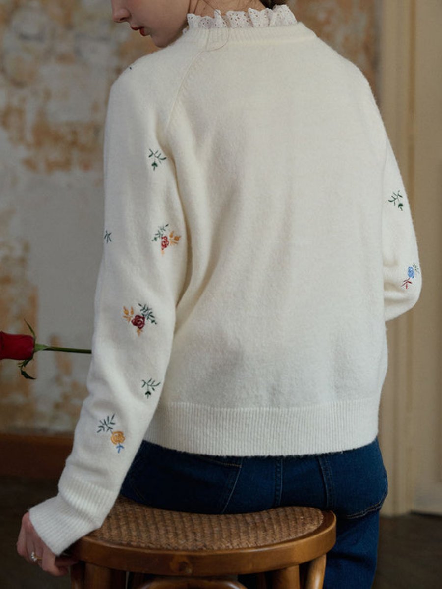 Floral Embroidery Raglan Sleeve Sweater