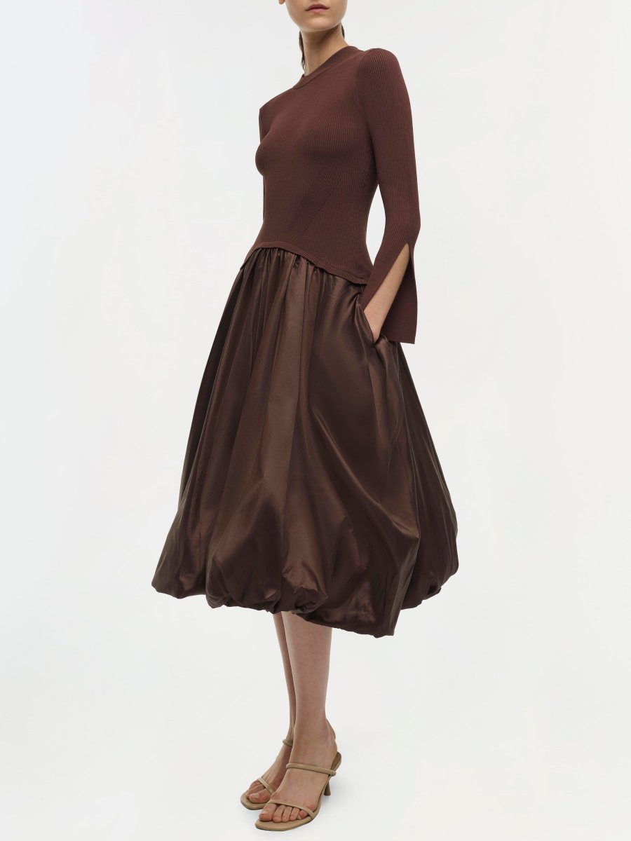 Chocolate Long Sleeve Crew Neck Midi Dress