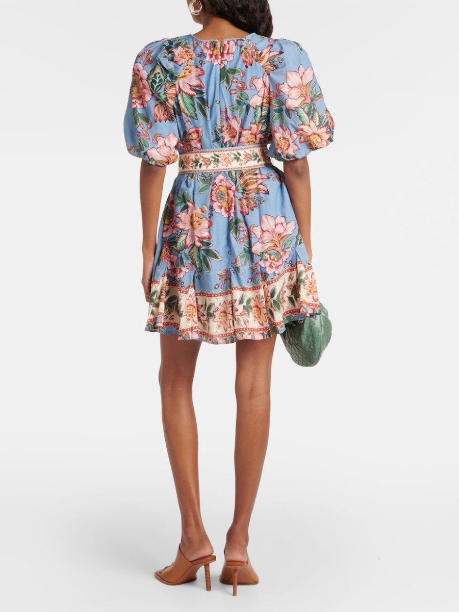 Bouquet Floral Belted Mini Dress