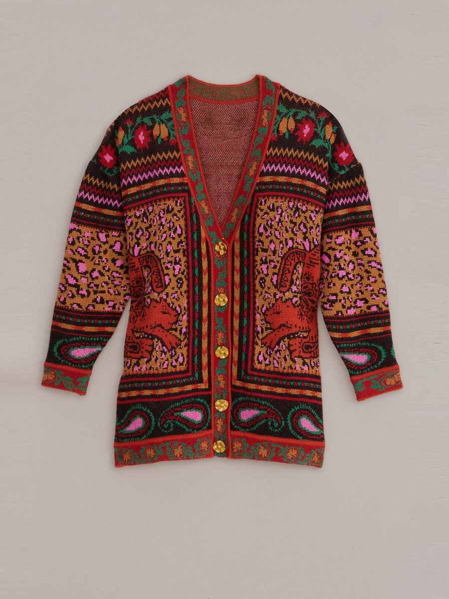 Mixed Tapestry Prints Knit Cardigan