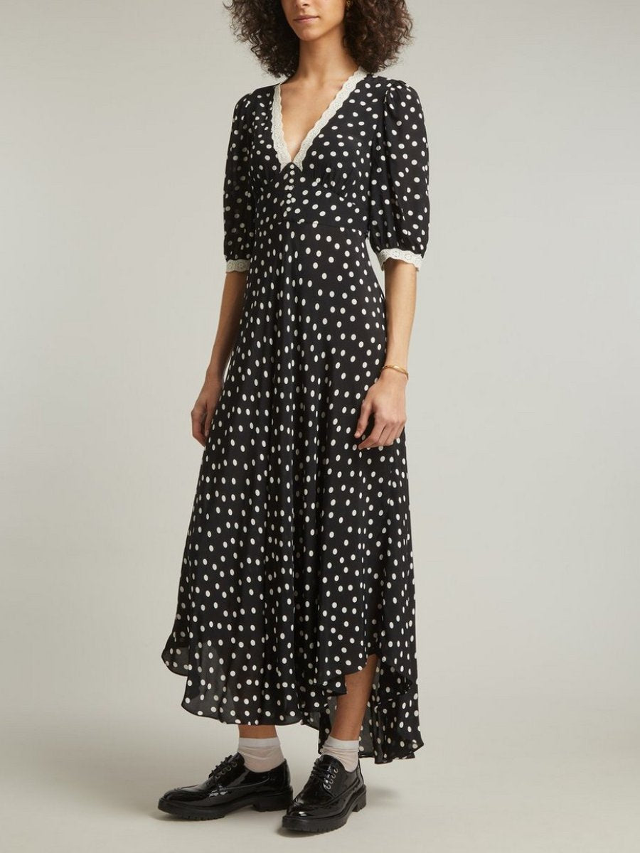 Bohemia Navy Spot Crepe Midi Dress