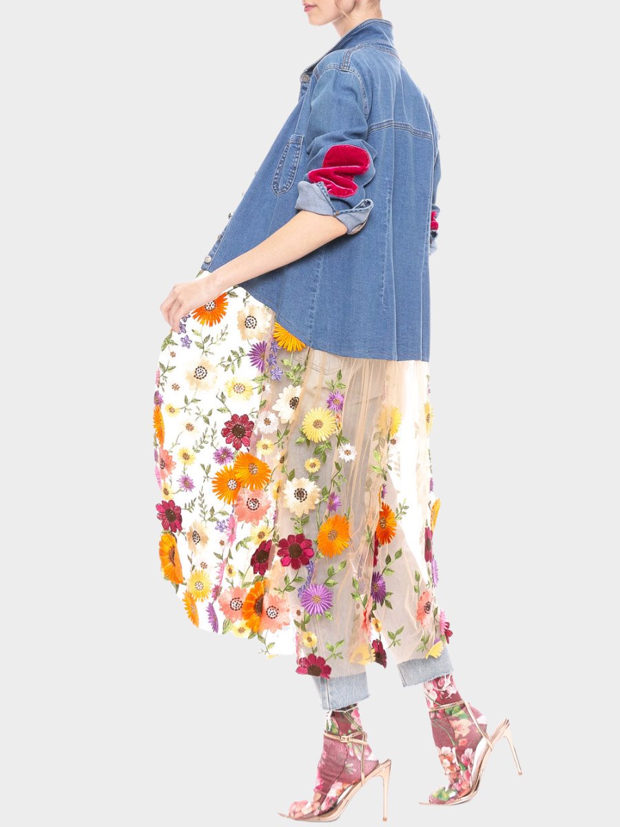 Spring Flower Denim Coat