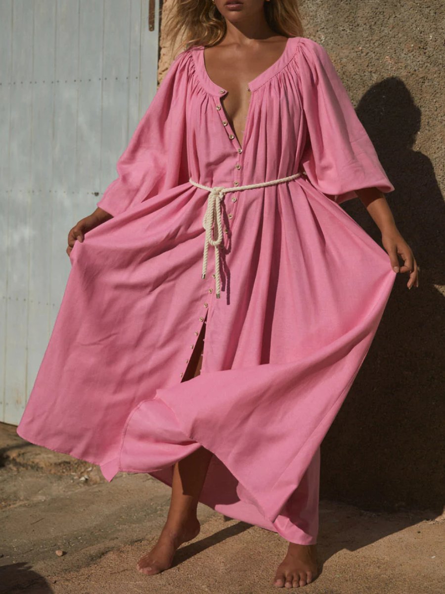 Pink Tied Waist Maxi Dress