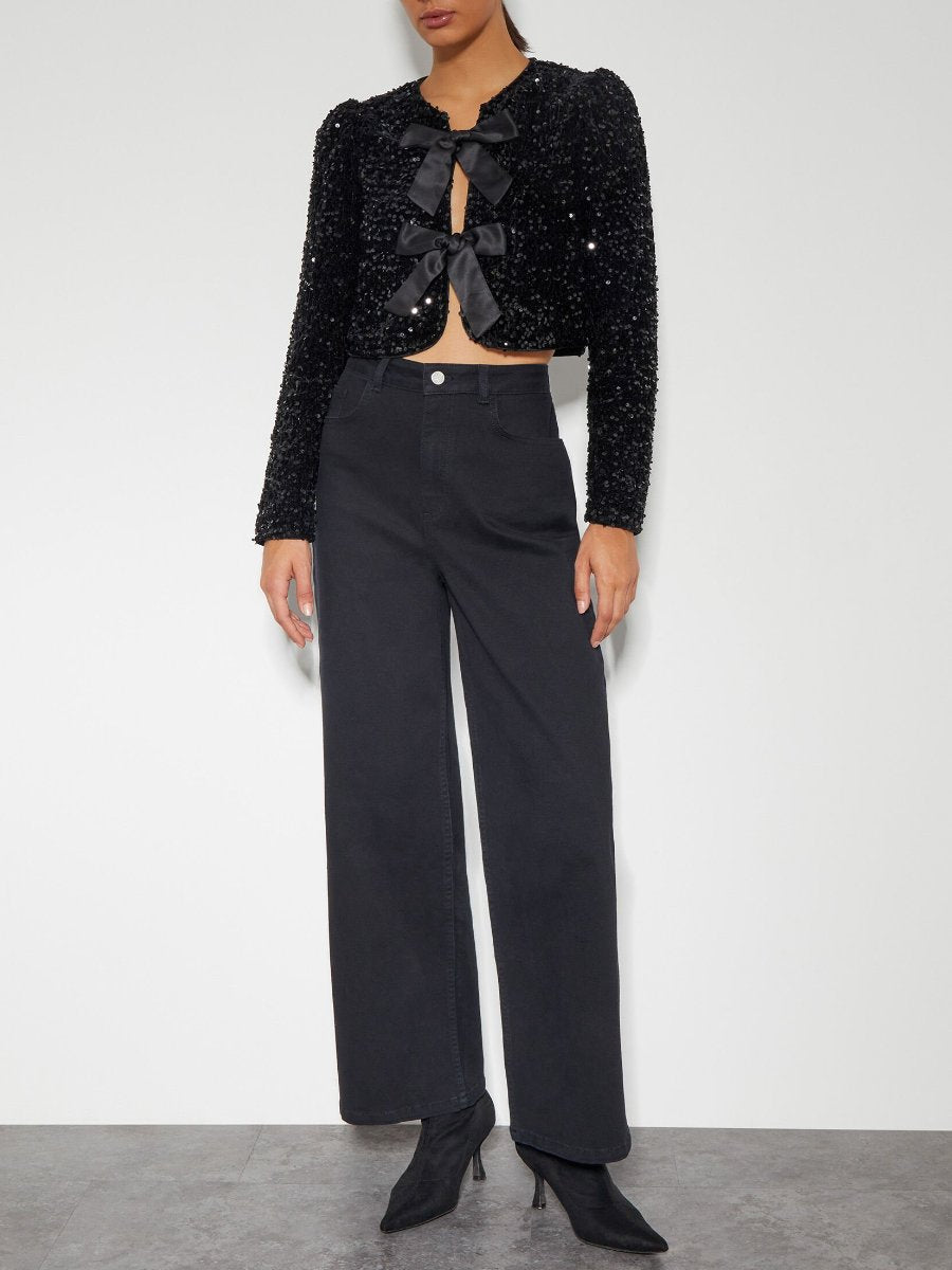 Bow Sequin Black Jacket