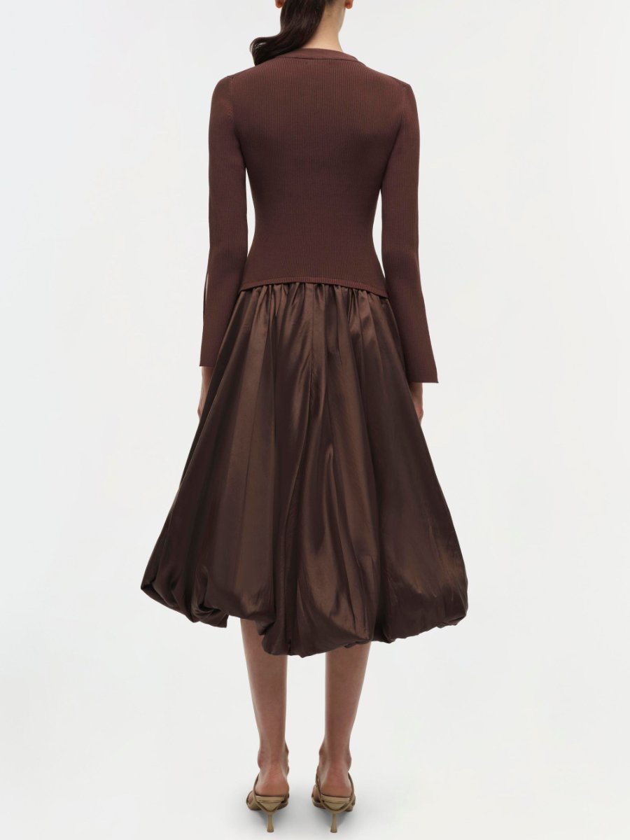 Chocolate Long Sleeve Crew Neck Midi Dress