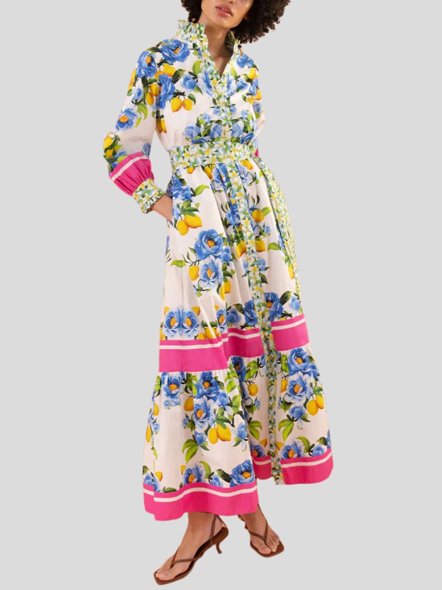 Belted Printed Cotton Poplin Maxi Shirt Dress