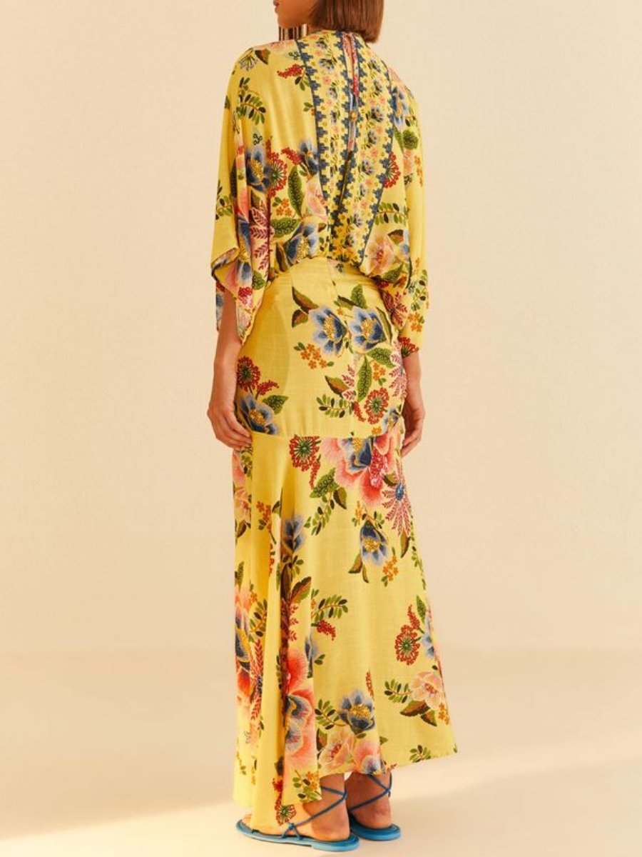 Garden Print Yellow Maxi Dress