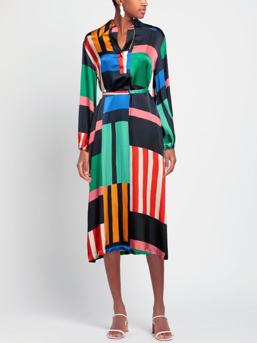 Long Sleeves Abstract Printed Midi Dress