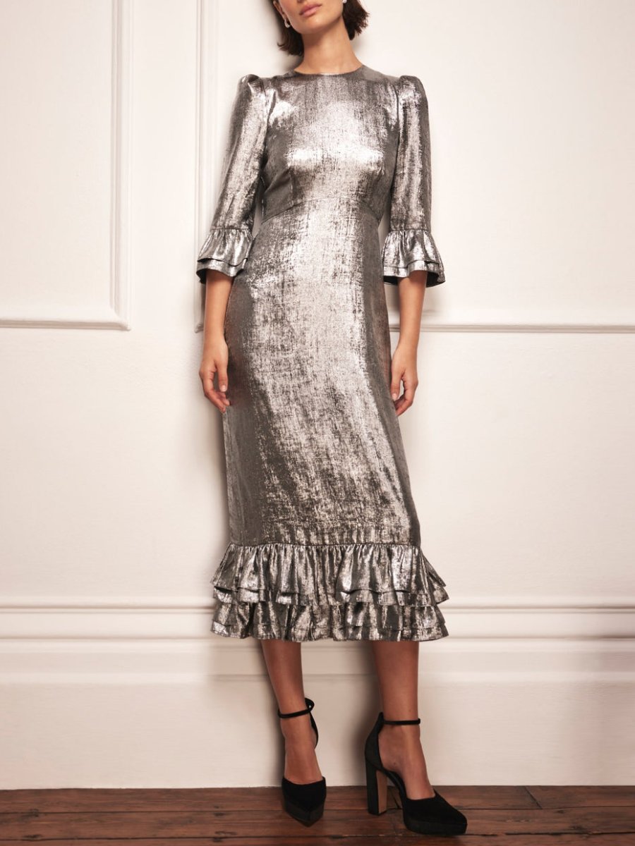 Silver Metallic Midi Dress