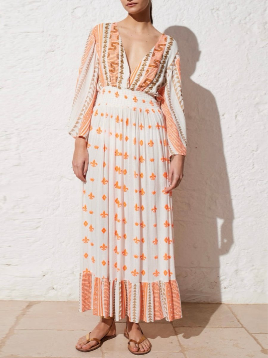 V-Neck Beaded Maxi Dress