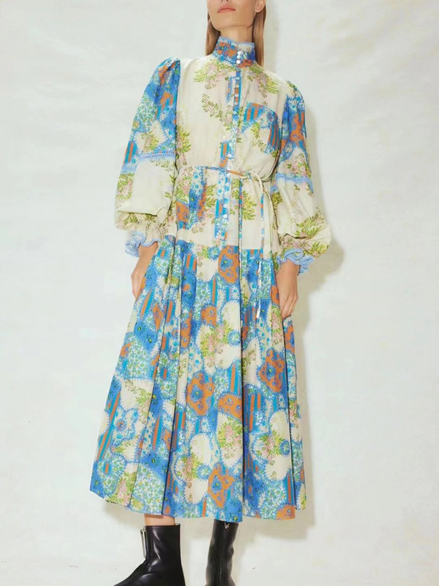 Patchwork Dreamy Printed Shirt Maxi Dress