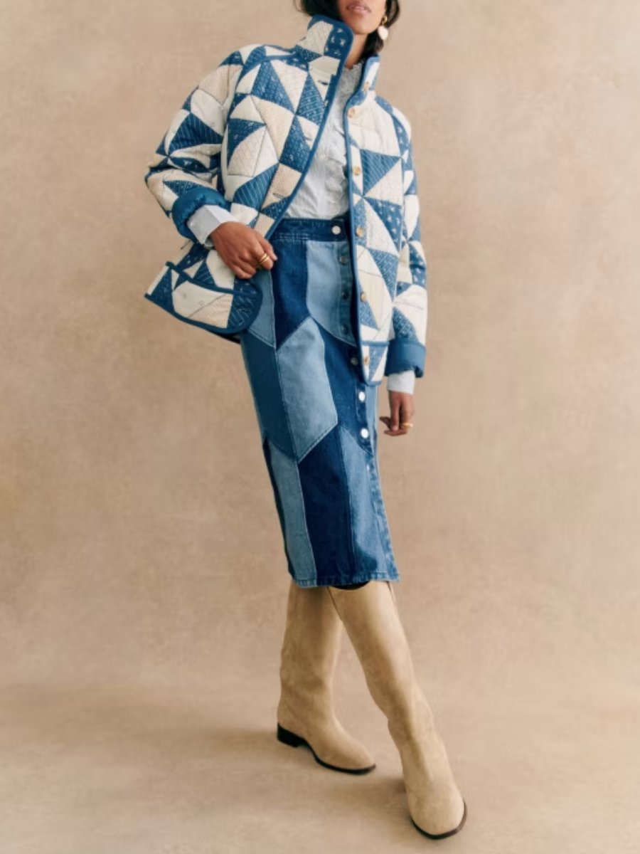 Blue Patchwork Cotton Jacket