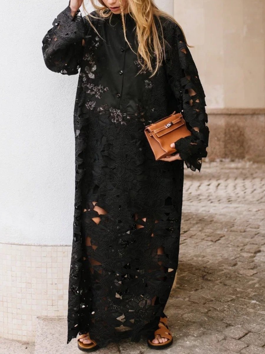 Black Lace Cotton Maxi Dress