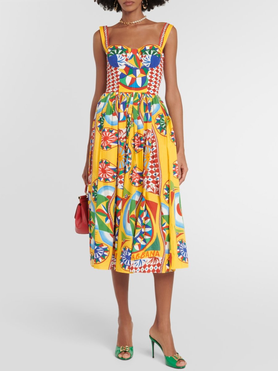 Carretto Print Bustier Midi Dress