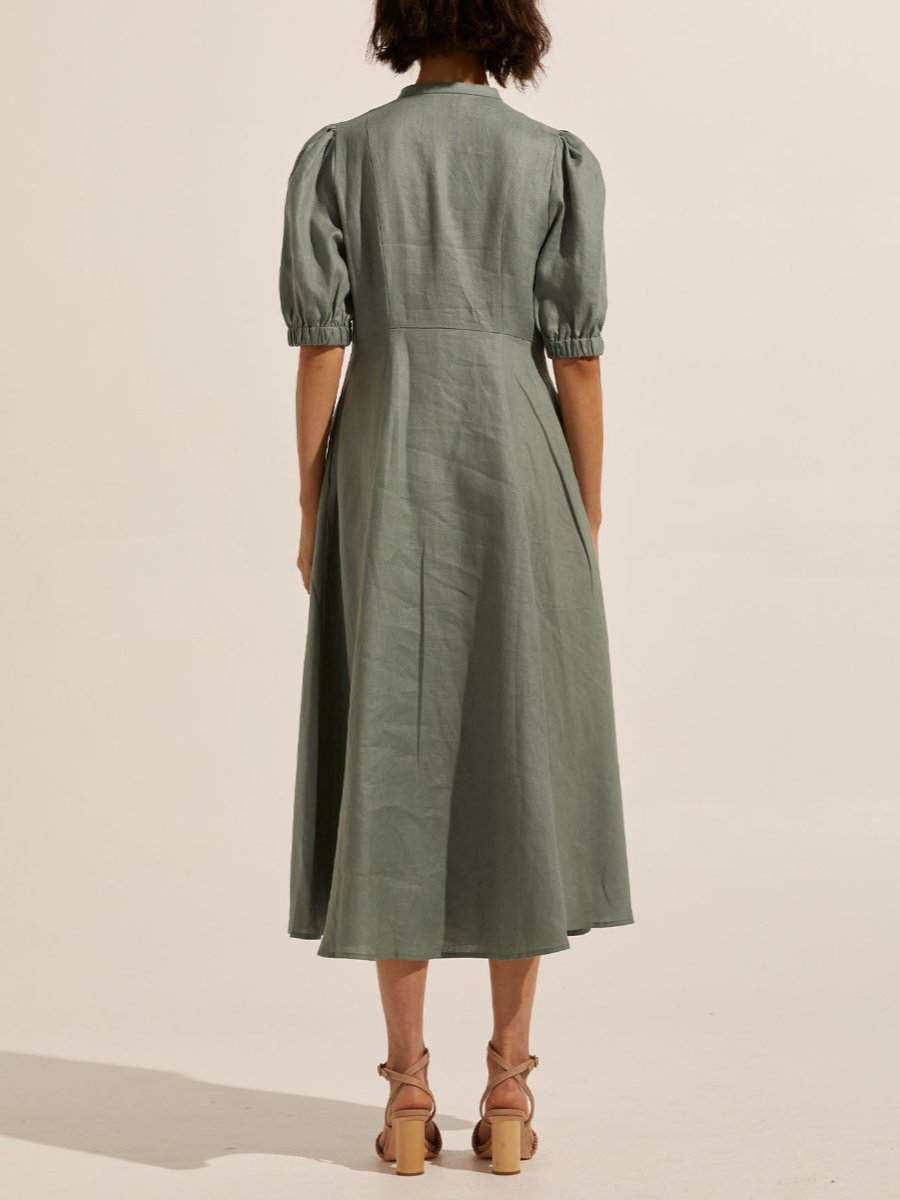 Elasticated Sleeve Sage Midi Dress