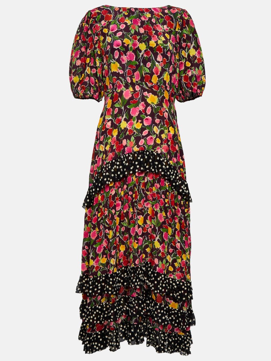 Multicolor Floral Silk Midi Dress